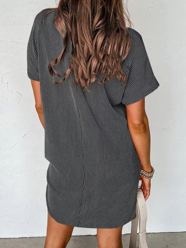 Striped Crew Neck Tee Dress for Women