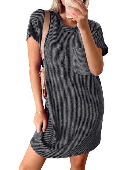 Gestreiftes T-Shirt-Kleid mit Rundhalsausschnitt für Damen 