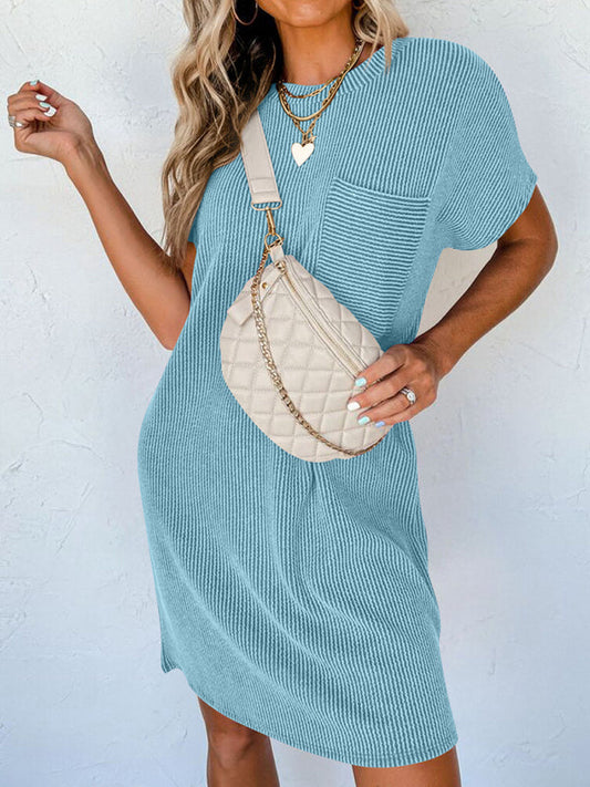 Striped Crew Neck Tee Dress for Women