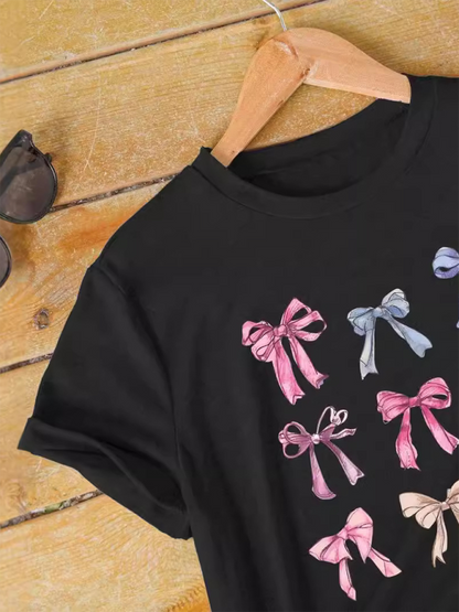 Tees- Bow-Themed Tee Artistic T-Shirt for Women- - IndioGear.com