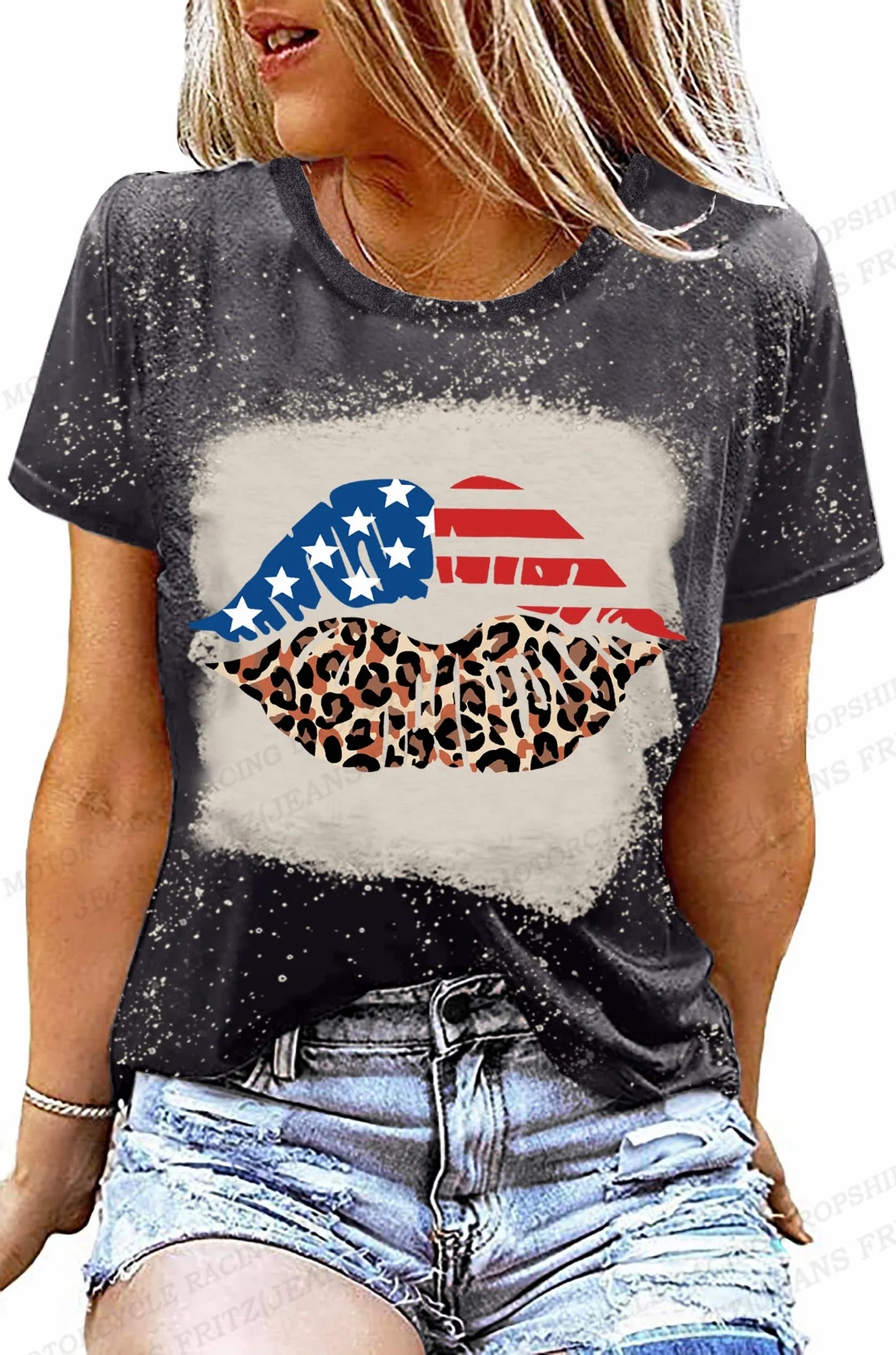 Tees- Celebrate America Patriotic Print T-Shirt for Women & Girls- Grey 3- IndioGear Fashion and Gear