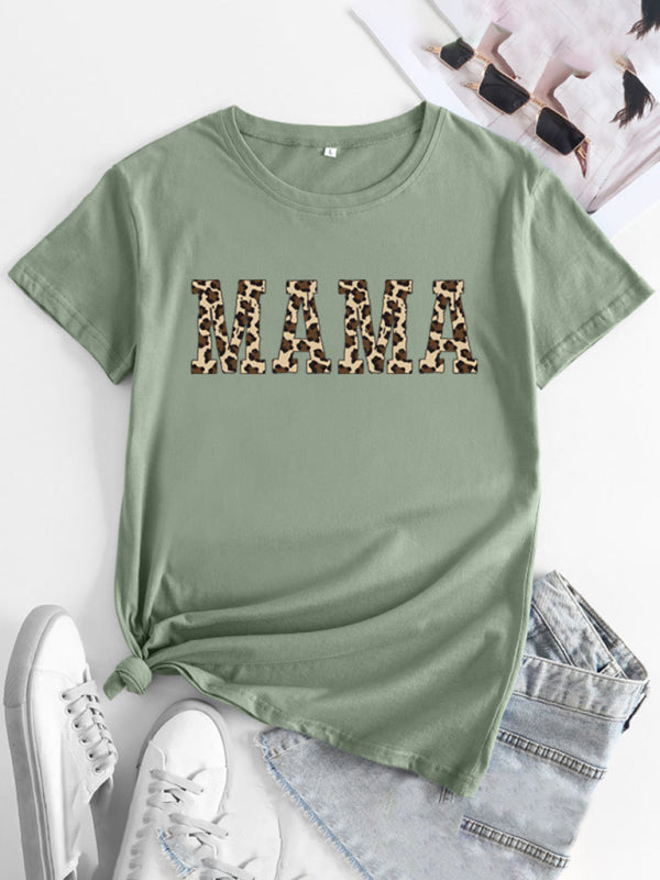 Tees- Mama Day Women's Cotton Tee with Heartfelt Print- Pea green grey- IndioGear Fashion and Gear