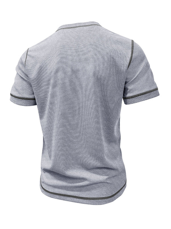 Tees- Men's Contrast Binding Henley T-Shirt for Casual Dates- - IndioGear.com