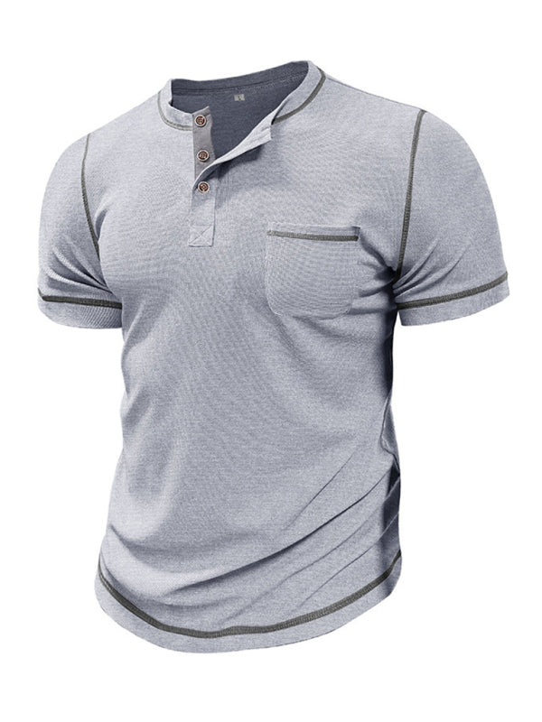 Tees- Men's Contrast Binding Henley T-Shirt for Casual Dates- - IndioGear.com