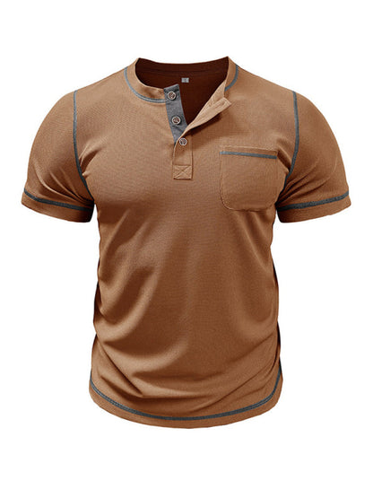 Tees- Men's Contrast Binding Henley T-Shirt for Casual Dates- - IndioGear.com