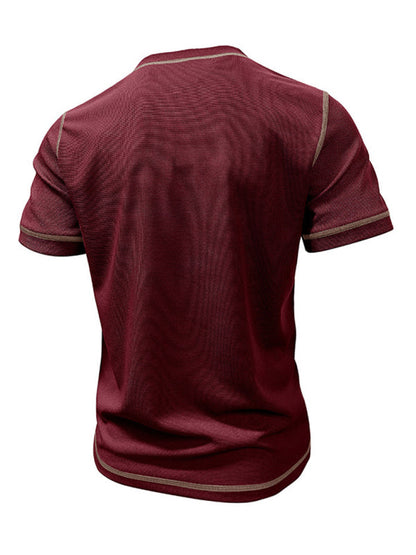 Tees- Men's Contrast Binding Henley T-Shirt for Casual Dates- - IndioGear.com