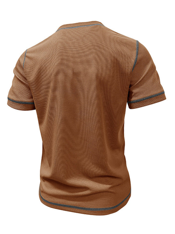 Tees- Men's Contrast Binding Henley T-Shirt for Casual Dates- - IndioGear.com