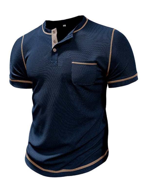 Tees- Men's Contrast Binding Henley T-Shirt for Casual Dates- - IndioGear.com