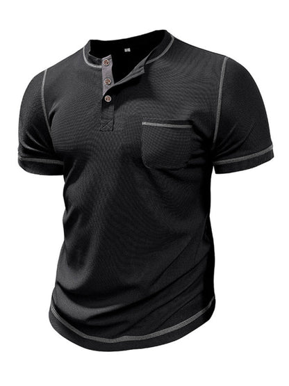 Tees- Men's Contrast Binding Henley T-Shirt for Casual Dates- - IndioGear.com