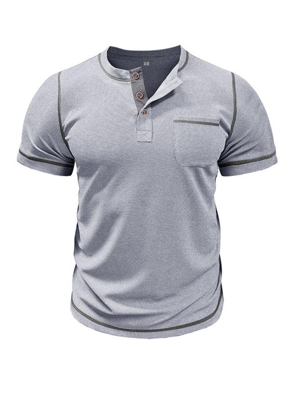 Tees- Men's Contrast Binding Henley T-Shirt for Casual Dates- - IndioGear.com