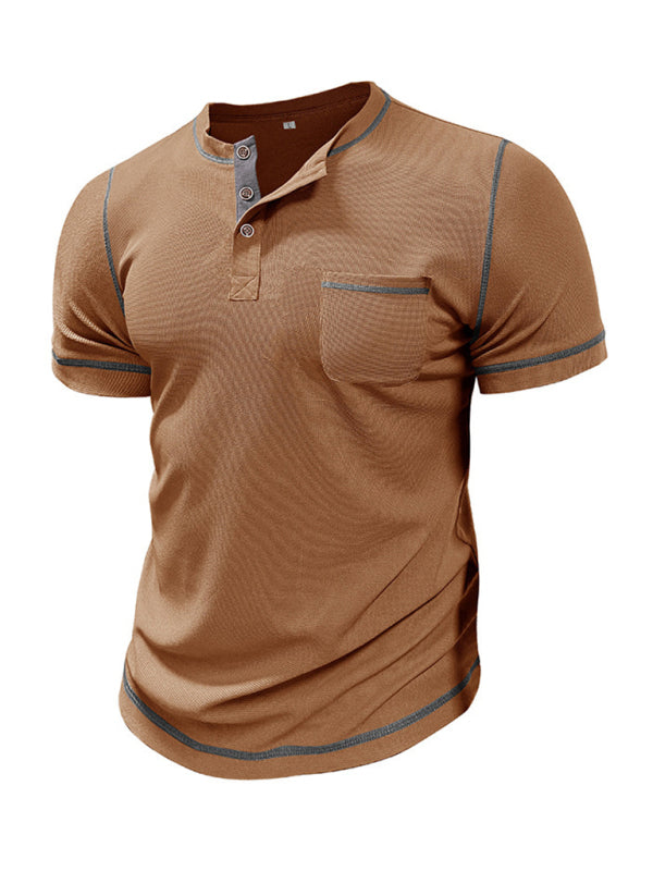 Tees- Men's Contrast Binding Henley T-Shirt for Casual Dates- - IndioGear.com