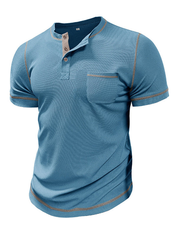 Tees- Men's Contrast Binding Henley T-Shirt for Casual Dates- - IndioGear.com