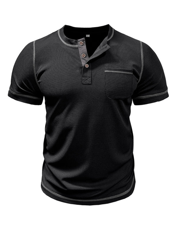 Tees- Men's Contrast Binding Henley T-Shirt for Casual Dates- - IndioGear.com