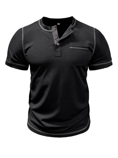 Tees- Men's Contrast Binding Henley T-Shirt for Casual Dates- - IndioGear.com