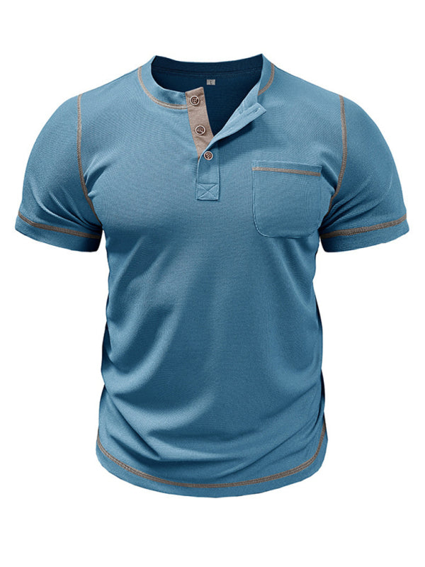 Tees- Men's Contrast Binding Henley T-Shirt for Casual Dates- - IndioGear.com