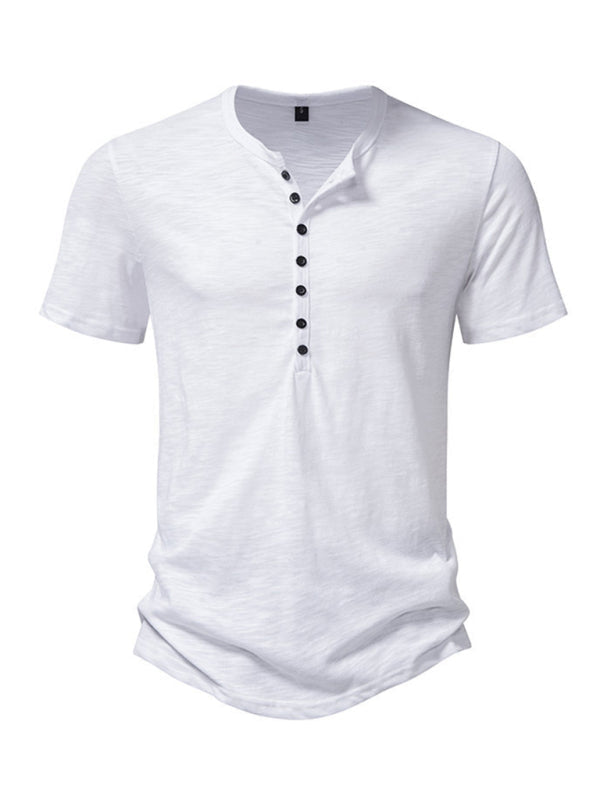 Solid Short Sleeve Henley T-Shirt for Men