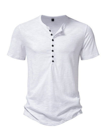 T-shirt Henley uni à manches courtes pour hommes