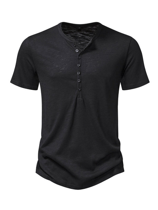 Solides kurzärmliges Henley-T-Shirt für Herren