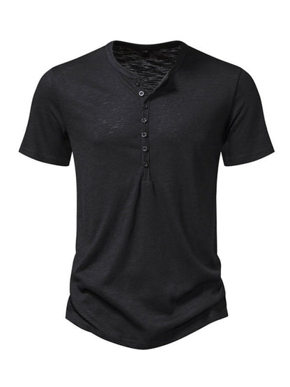 Solid Short Sleeve Henley T-Shirt for Men