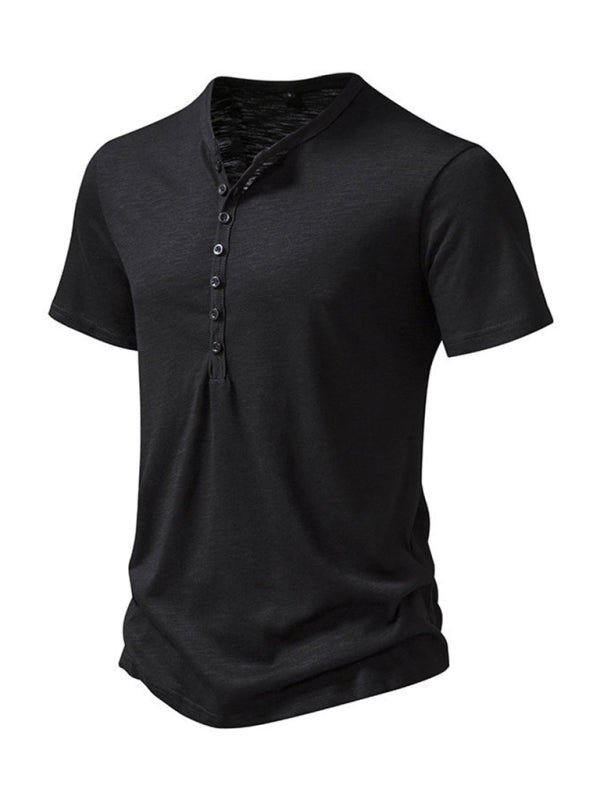 Solid Short Sleeve Henley T-Shirt for Men