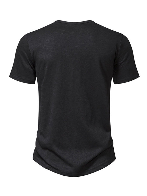 Solid Short Sleeve Henley T-Shirt for Men