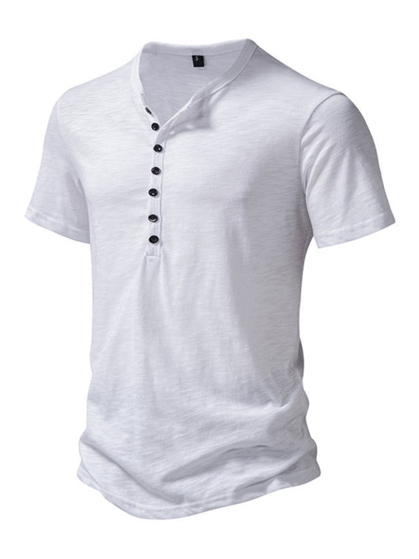 Solid Short Sleeve Henley T-Shirt for Men