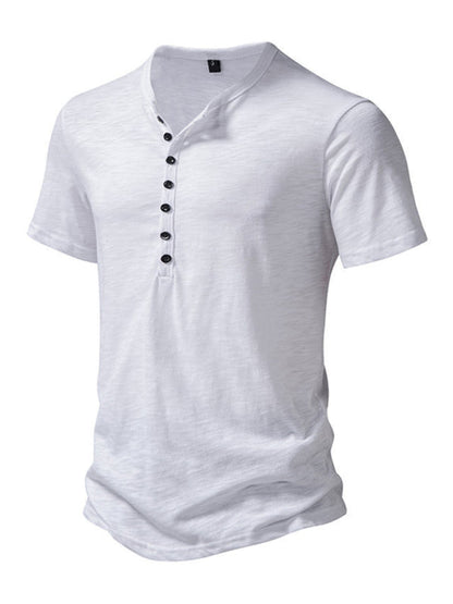 T-shirt Henley uni à manches courtes pour hommes