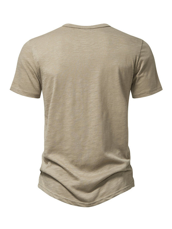 Solid Short Sleeve Henley T-Shirt for Men