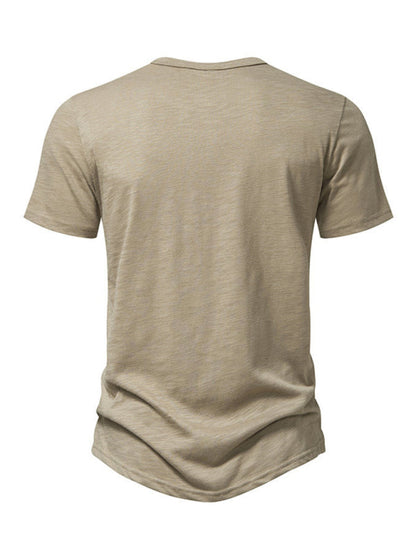 Solid Short Sleeve Henley T-Shirt for Men