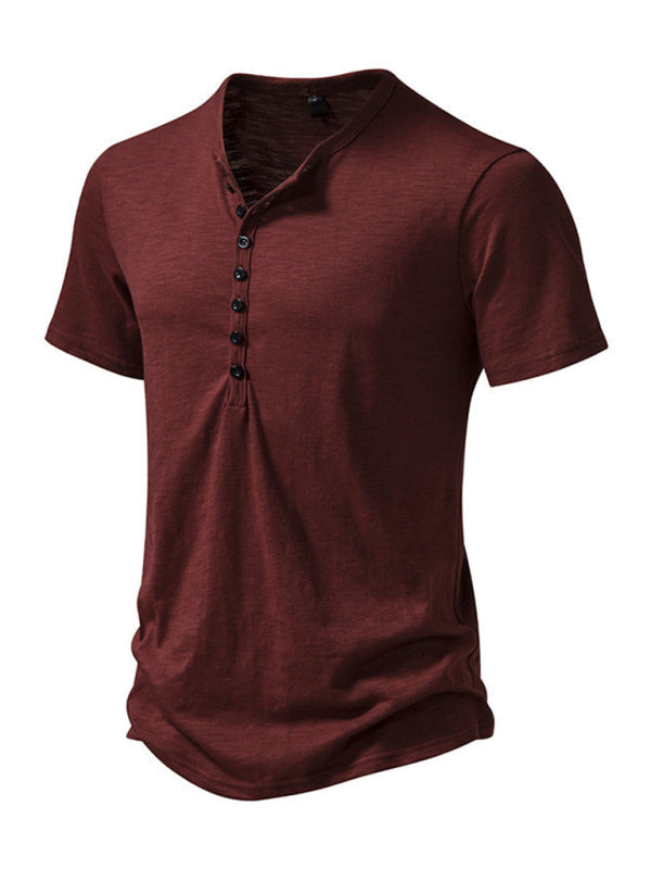 Solid Short Sleeve Henley T-Shirt for Men