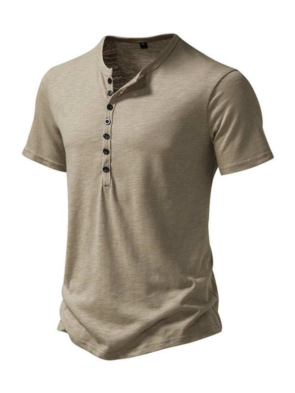 Solid Short Sleeve Henley T-Shirt for Men