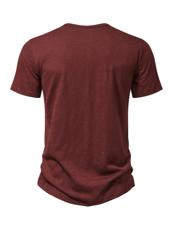 Solid Short Sleeve Henley T-Shirt for Men