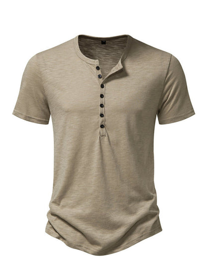 Solid Short Sleeve Henley T-Shirt for Men