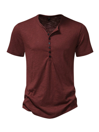 Solid Short Sleeve Henley T-Shirt for Men