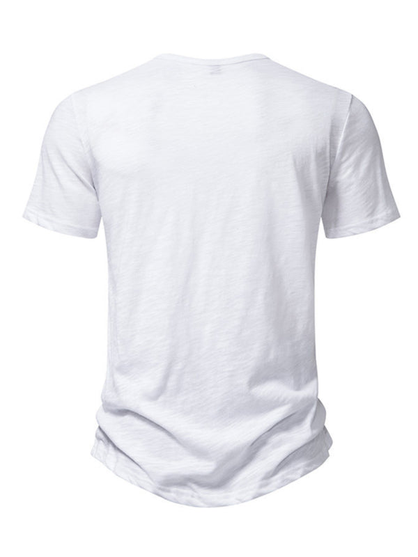 T-shirt Henley uni à manches courtes pour hommes