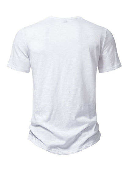 Solid Short Sleeve Henley T-Shirt for Men