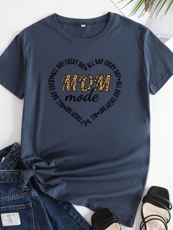 Tees- Mom Day Women's Cotton Tee with Short Sleeves- Purplish blue navy- IndioGear Fashion and Gear