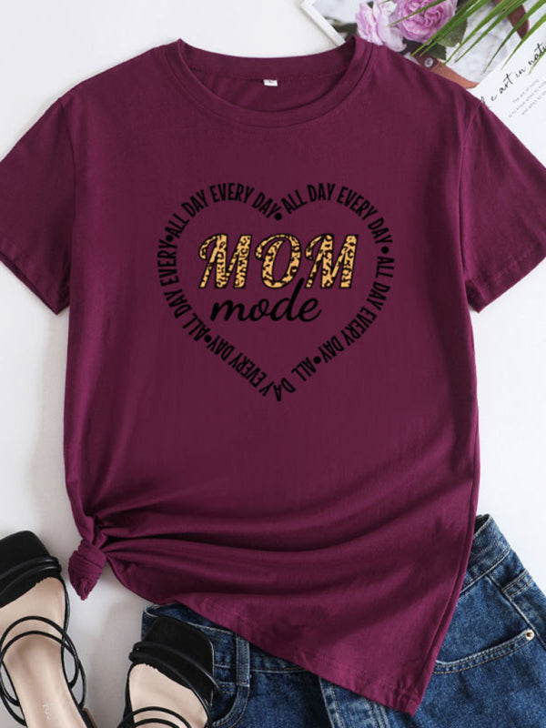 Tees- Mom Day Women's Cotton Tee with Short Sleeves- Wine Red- IndioGear Fashion and Gear