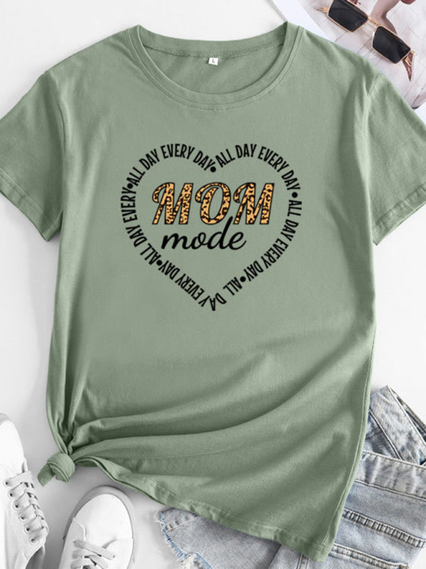 Tees- Mom Day Women's Cotton Tee with Short Sleeves- Pea green grey- IndioGear Fashion and Gear