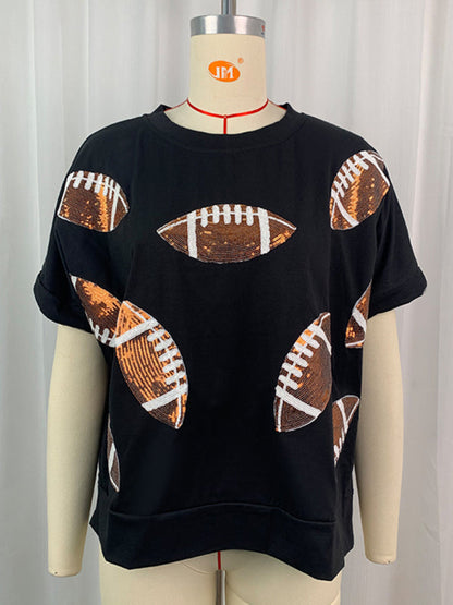 Tees- Touchdown Style Sequined Football T-Shirt for Game Days- - IndioGear.com