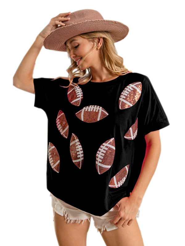 Tees- Touchdown Style Sequined Football T-Shirt for Game Days- - IndioGear.com