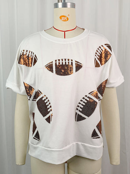 Tees- Touchdown Style Sequined Football T-Shirt for Game Days- - IndioGear.com