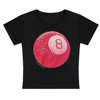 Tees- Women Graphic 8-Ball Casual Tee for Summer Days- Black- Chuzko Women Clothing