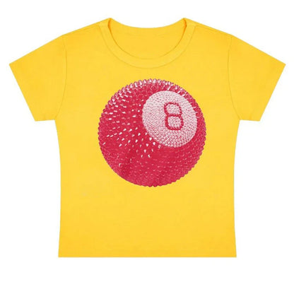 Tees- Women Graphic 8-Ball Casual Tee for Summer Days- Yellow- Chuzko Women Clothing