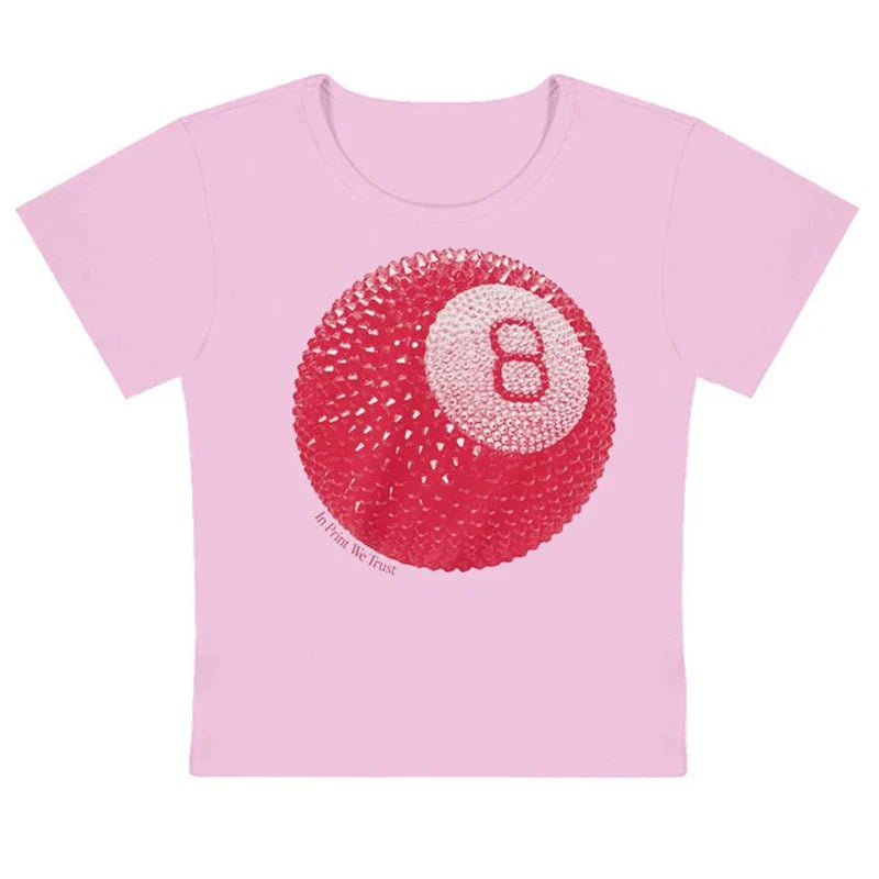 Tees- Women Graphic 8-Ball Casual Tee for Summer Days- Pink- Chuzko Women Clothing