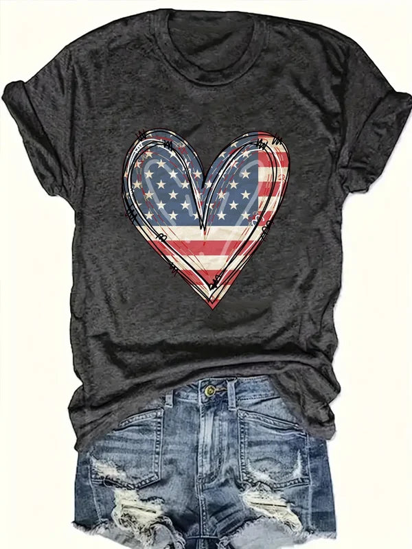 Tees- Women Patriotic Tee for Independence Day- Dark Grey- IndioGear Fashion and Gear