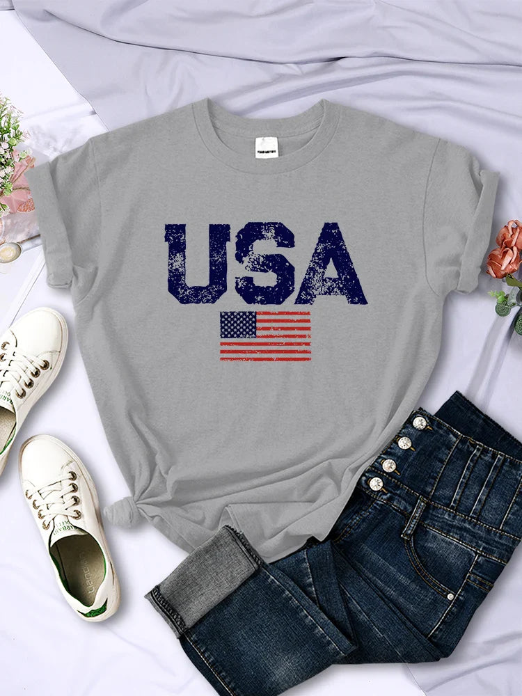 Tees- Women's American Flag T-Shirt for July 4th- - IndioGear Fashion and Gear