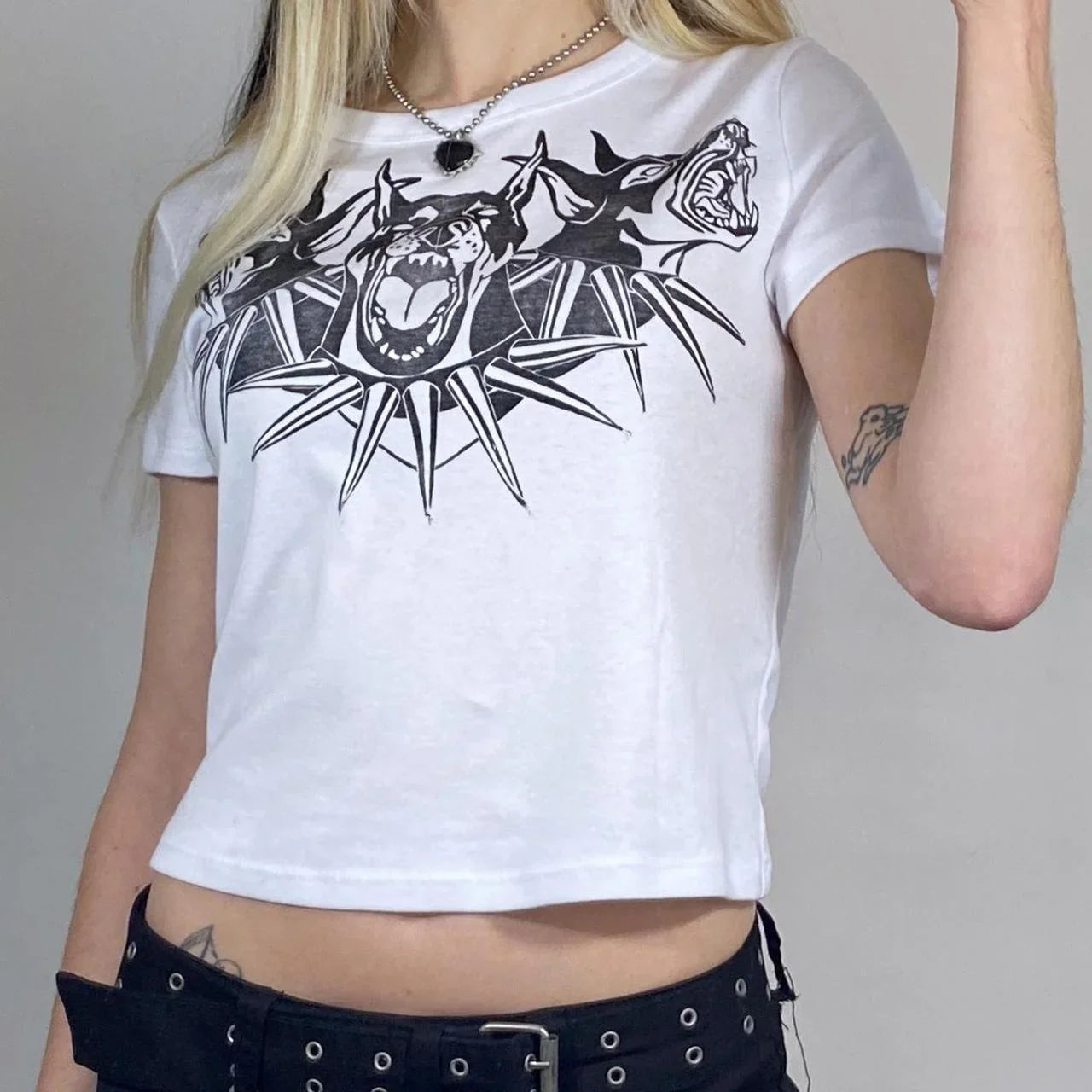 Tees- Women's Crop Tee with Edgy Graphic Print- - IndioGear Fashion and Gear