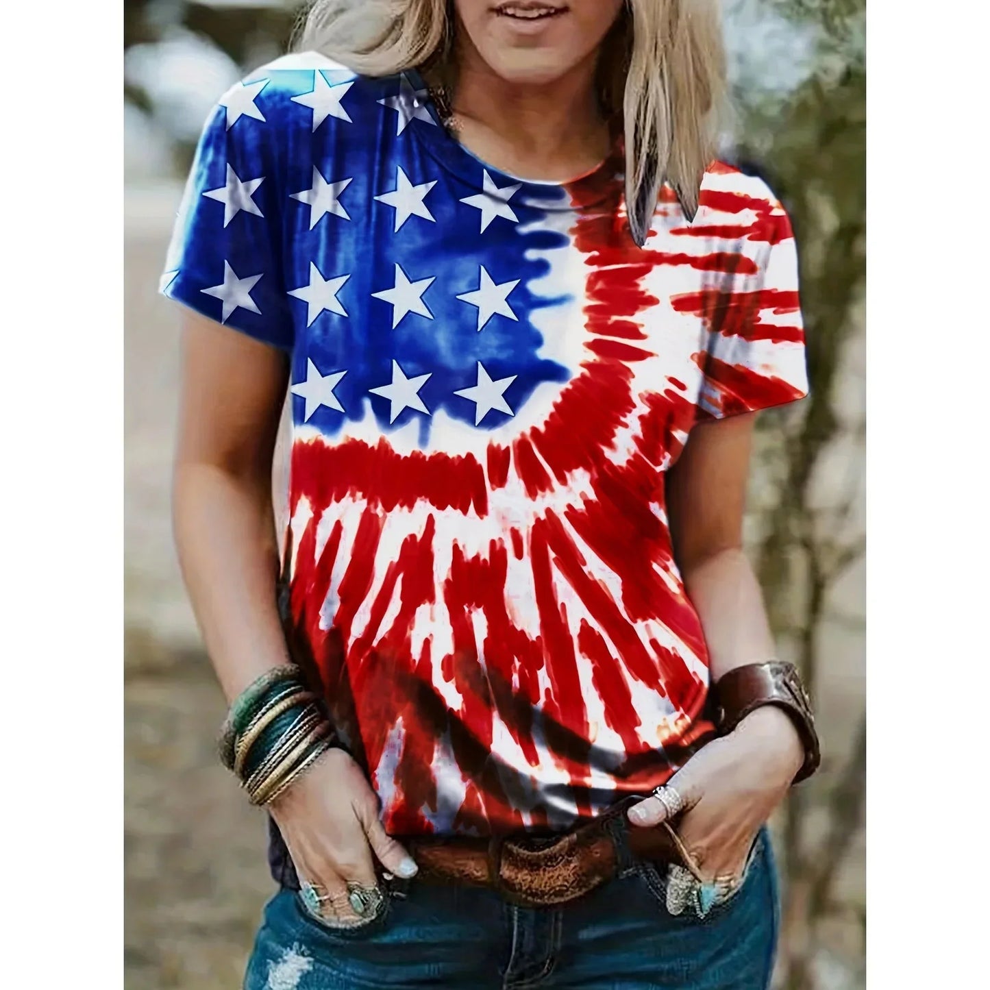 Tees- Women’s Patriotic Print T-Shirt for National Celebrations- Red- IndioGear Fashion and Gear