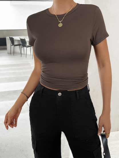 Tees- Women's Solid Crop T-Shirt for Everyday Wear- Brown- IndioGear.com